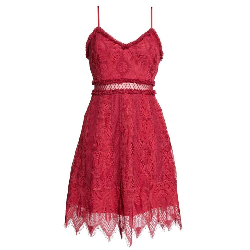 NWT New Anthropologie Foxiedox Gloria Lace Mini Dress In Raspberry Size M